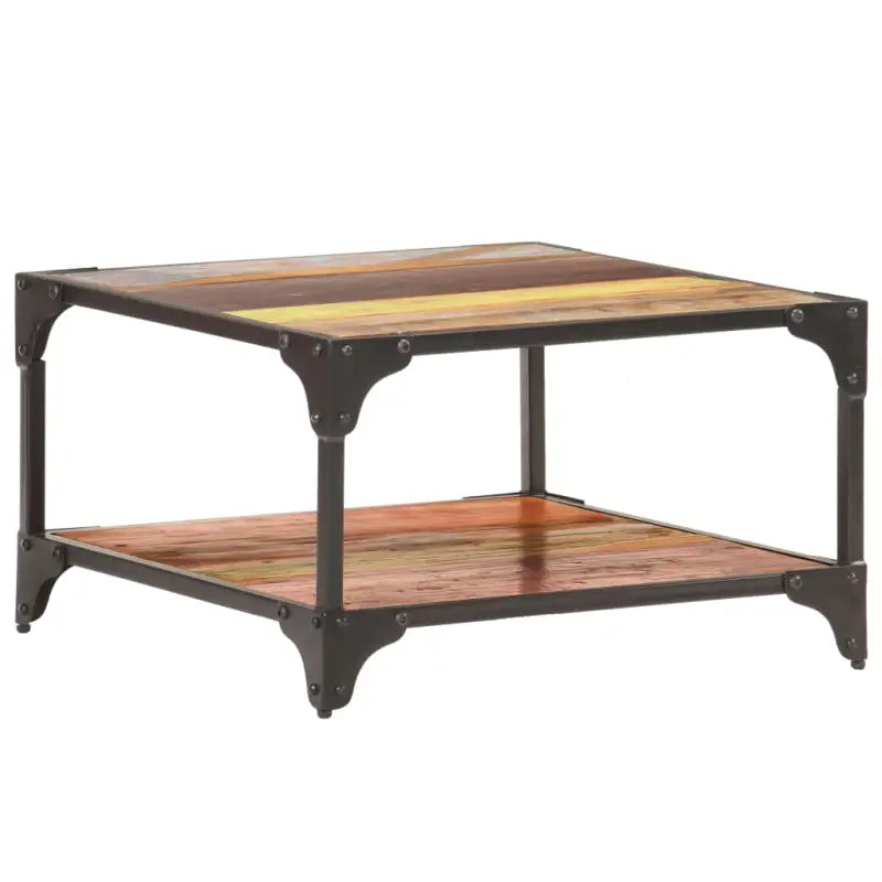 Salontafel in vintage stijl van massief ruw mangohout - 60 x 60 x 35 cm / 1 / massief gerecycled hout - Salontafels