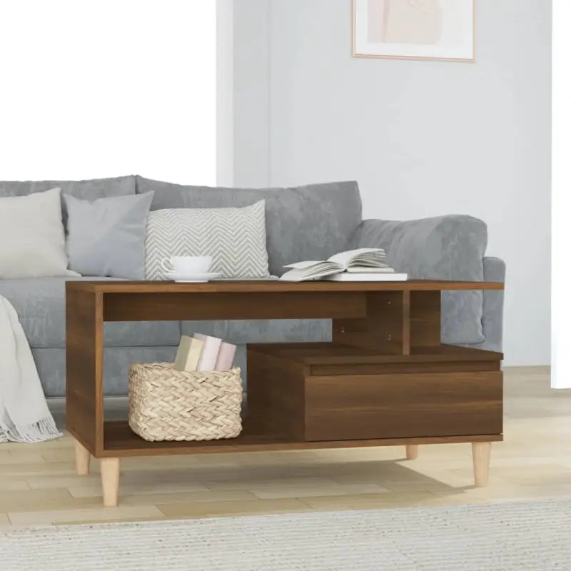 Salontafel met bewerkt hout en houten poten voor een unieke uitstraling - bruin eikenkleur / 1 - Salontafels