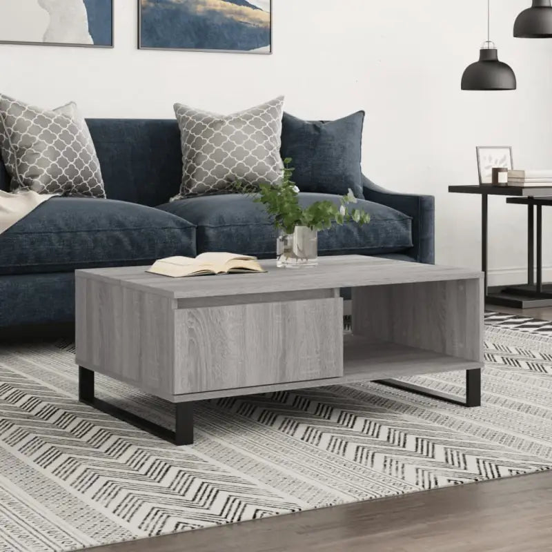 Salontafel met bewerkt hout en ijzeren poten in grijs Sonoma - Grijs sonoma / 1 - Salontafels