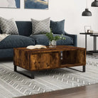 Salontafel met bewerkt hout en ijzeren poten in grijs Sonoma - Gerookt eiken / 1 - Salontafels