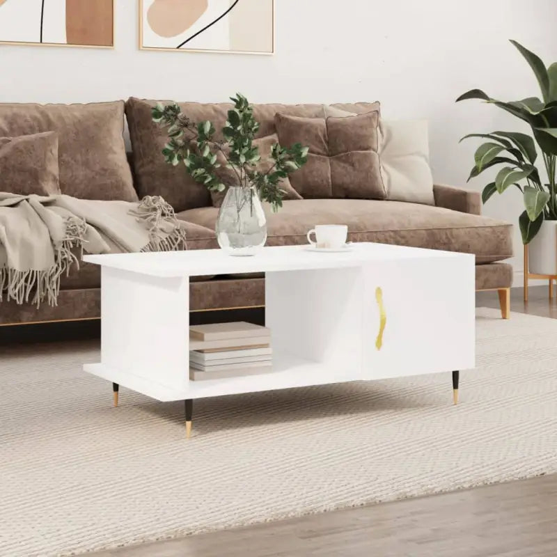 Salontafel met bewerkt hout en ijzeren poten voor een elegante woonkamer - Wit / 1 - Salontafels