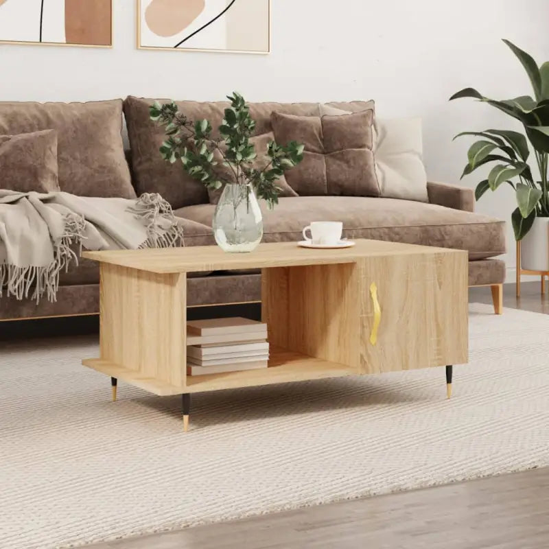Salontafel met bewerkt hout en ijzeren poten voor een elegante woonkamer - Salontafels