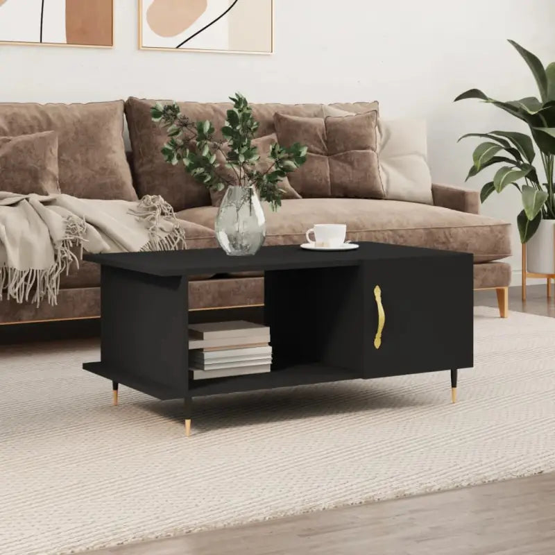 Salontafel met bewerkt hout en ijzeren poten voor een elegante woonkamer - Zwart / 1 - Salontafels