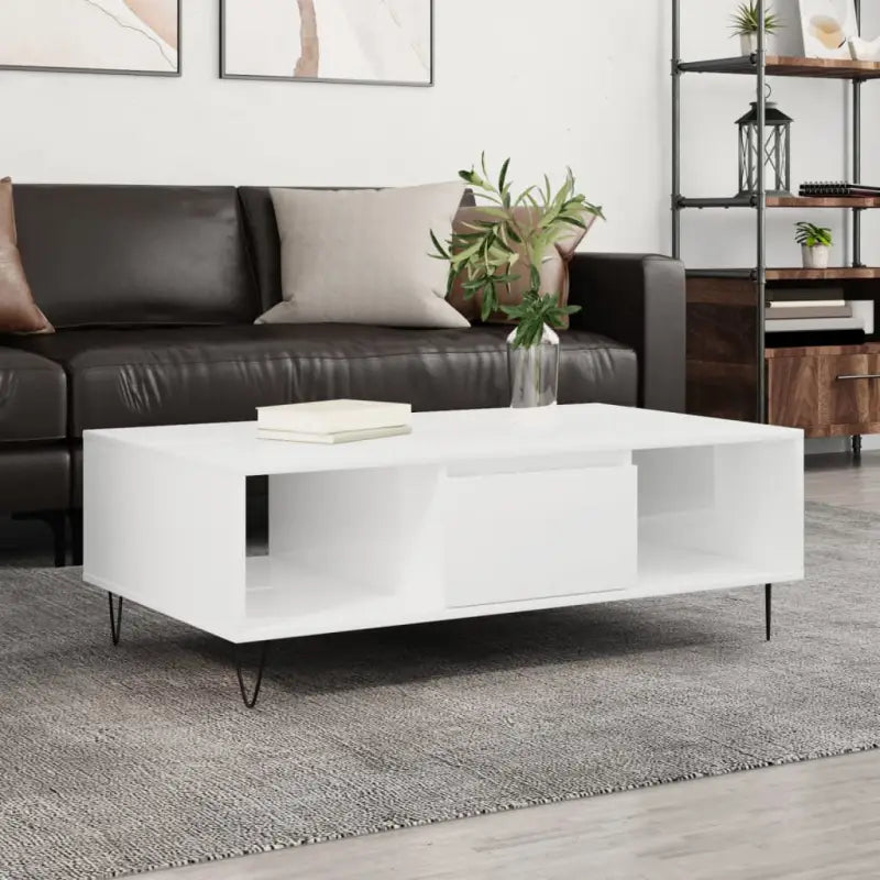 Salontafel met bewerkt hout en ijzeren poten voor een stijlvolle woonkamer - Hoogglans wit / 1 - Salontafels