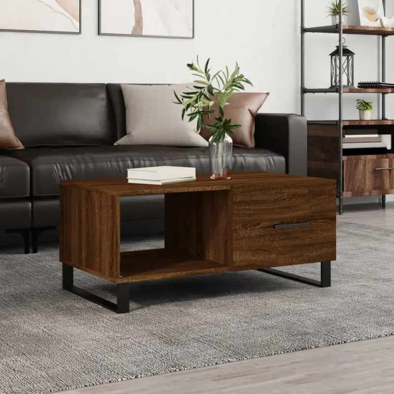 Salontafel met bewerkt hout en ijzeren poten voor een stijlvolle woonkamer - bruin eikenkleur / 1 - Salontafels