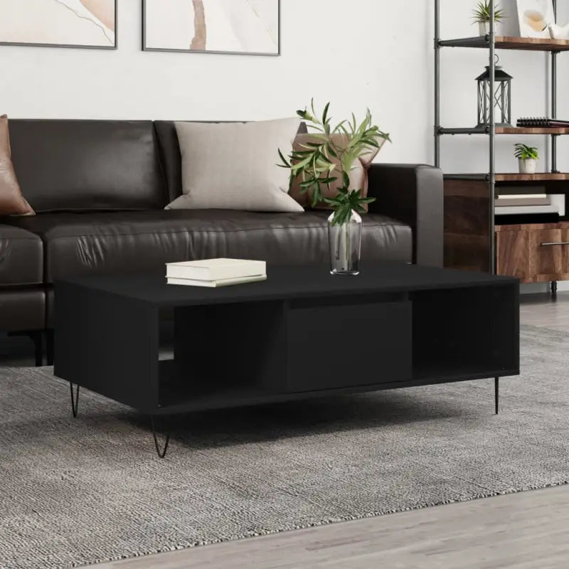 Salontafel met bewerkt hout en ijzeren poten voor een stijlvolle woonkamer - Zwart / 1 - Salontafels
