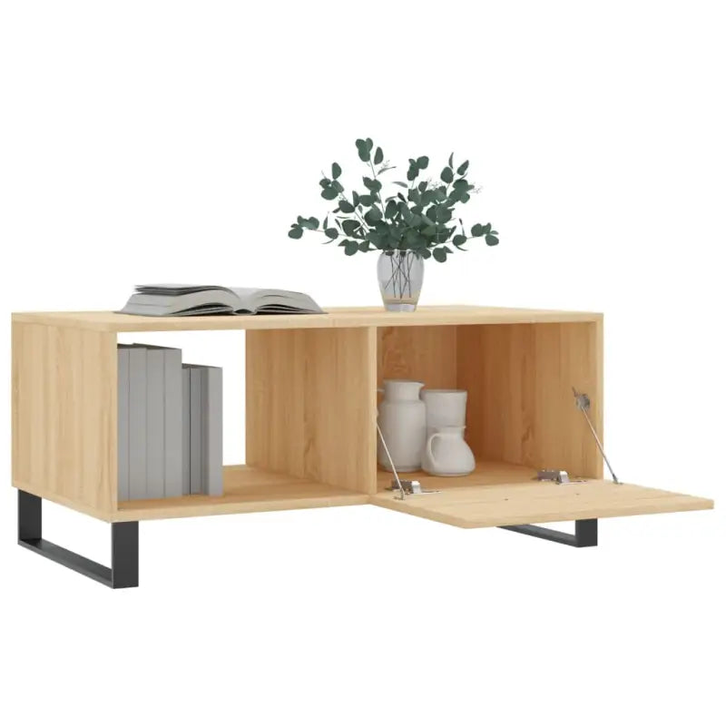 Salontafel met bewerkt hout en ijzeren poten voor een stijlvolle woonkamer - Salontafels