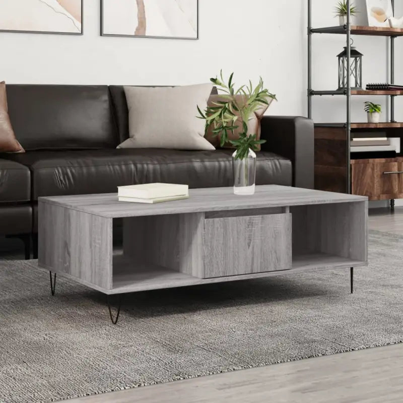 Salontafel met bewerkt hout en ijzeren poten voor een stijlvolle woonkamer - Grijs sonoma / 1 - Salontafels