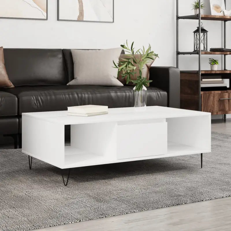 Salontafel met bewerkt hout en ijzeren poten voor een stijlvolle woonkamer - Wit / 1 - Salontafels