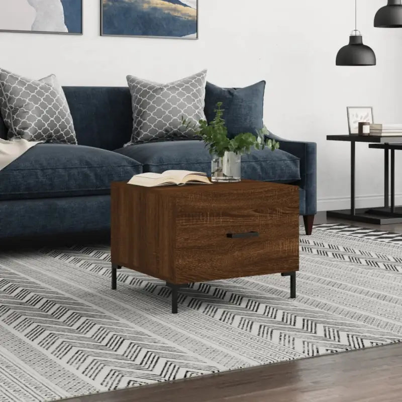 Salontafel met bewerkt hout en ijzeren poten voor elegante woonruimte - bruin eikenkleur / 1 - Salontafels