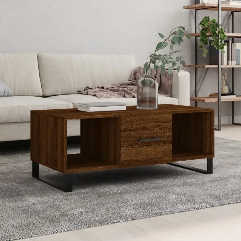Salontafel met bewerkt hout en ijzeren poten voor elegantie - bruin eikenkleur / 1 - Salontafels