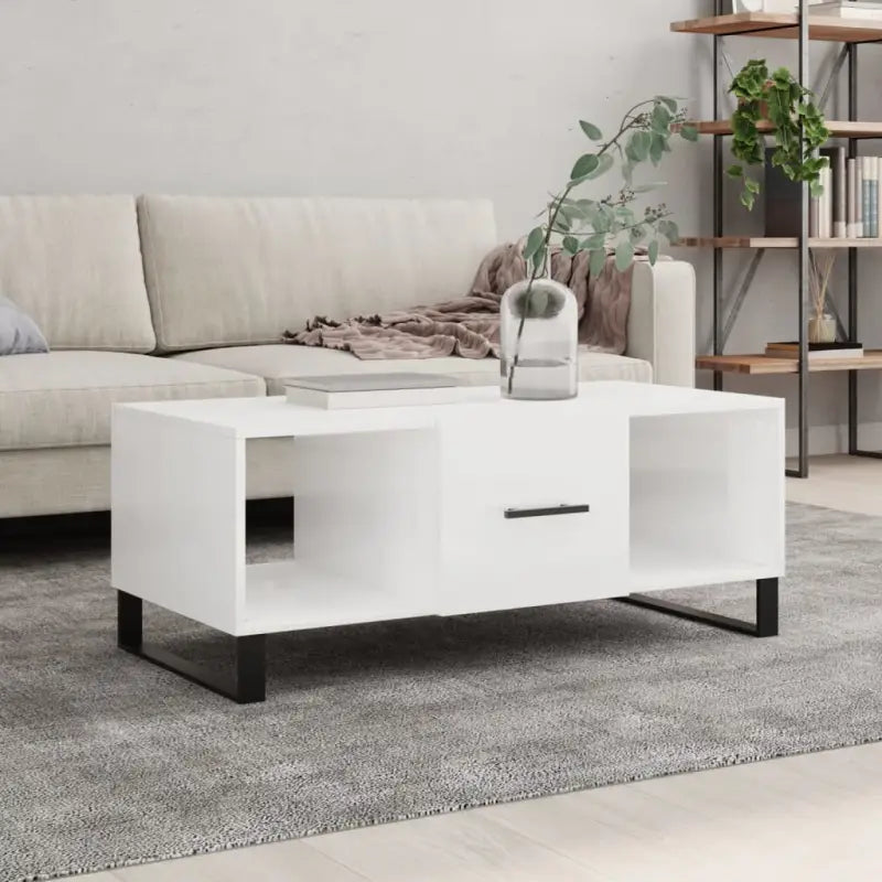 Salontafel met bewerkt hout en ijzeren poten voor elegantie - Hoogglans wit / 1 - Salontafels