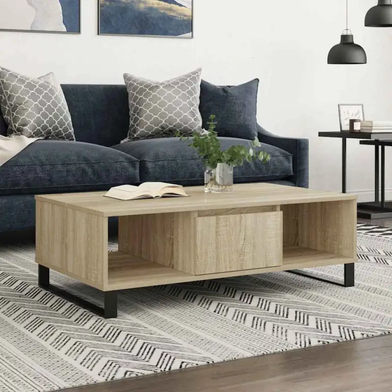Salontafel met bewerkt hout en ijzeren poten voor stijl en functionaliteit - Sonoma eiken / 1 - Salontafels