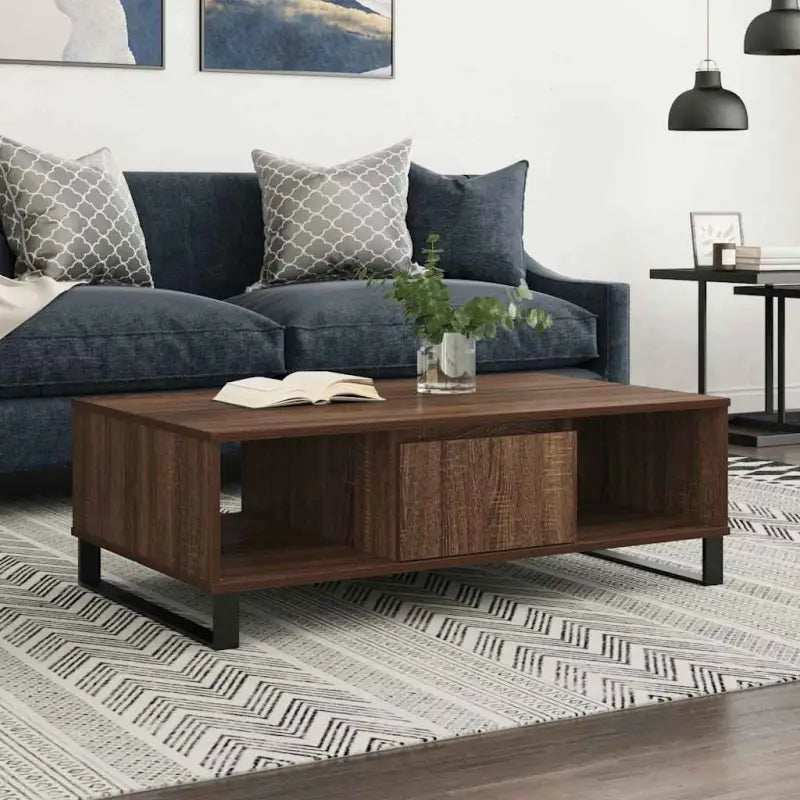 Salontafel met bewerkt hout en ijzeren poten voor stijl en functionaliteit - bruin eikenkleur / 1 - Salontafels