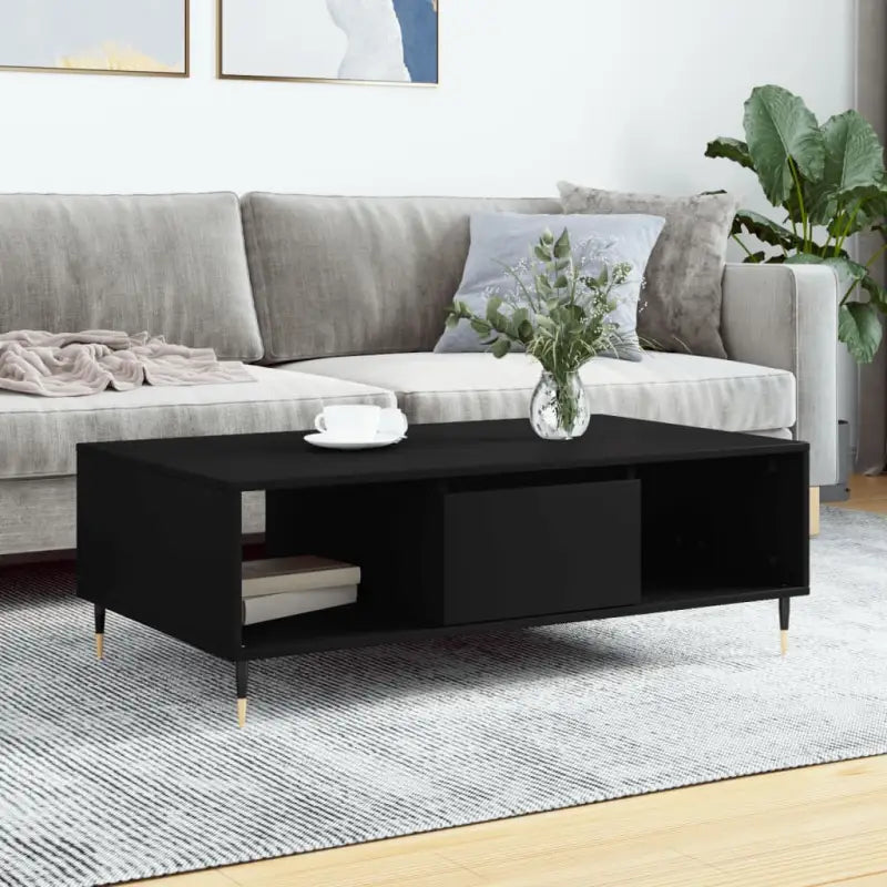 Salontafel met bewerkt hout en ijzeren poten voor stijl en functionaliteit - Zwart / 1 - Salontafels