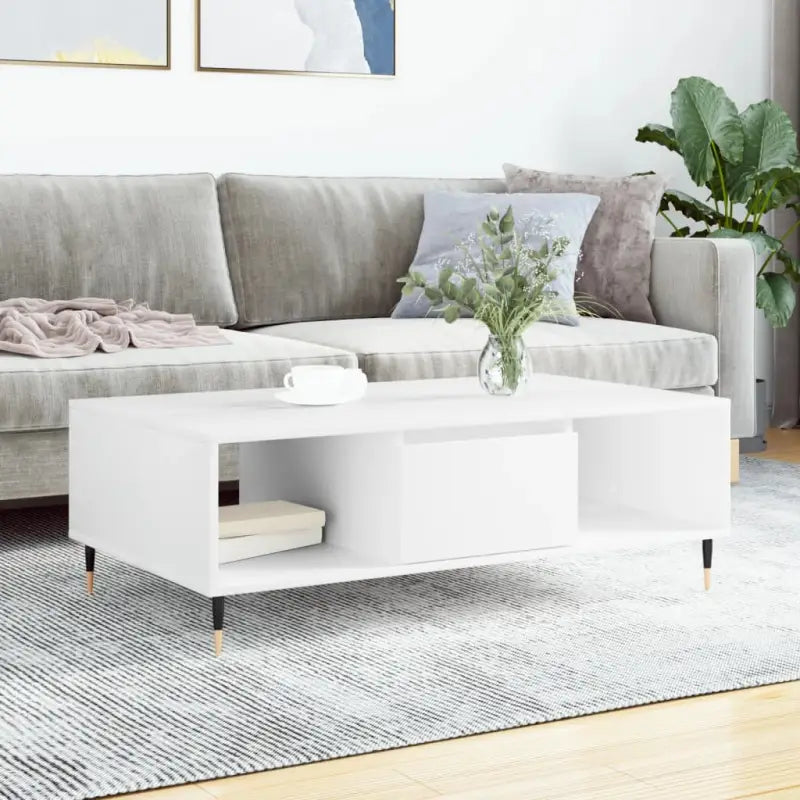 Salontafel met bewerkt hout en ijzeren poten voor stijl en functionaliteit - Wit / 1 - Salontafels