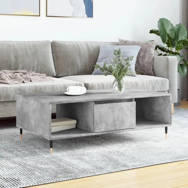 Salontafel met bewerkt hout en ijzeren poten voor stijl en functionaliteit - Betongrijs / 1 - Salontafels