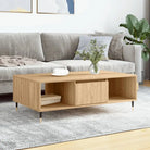 Salontafel met bewerkt hout en ijzeren poten voor stijl en functionaliteit - Sonoma eiken / 1 - Salontafels