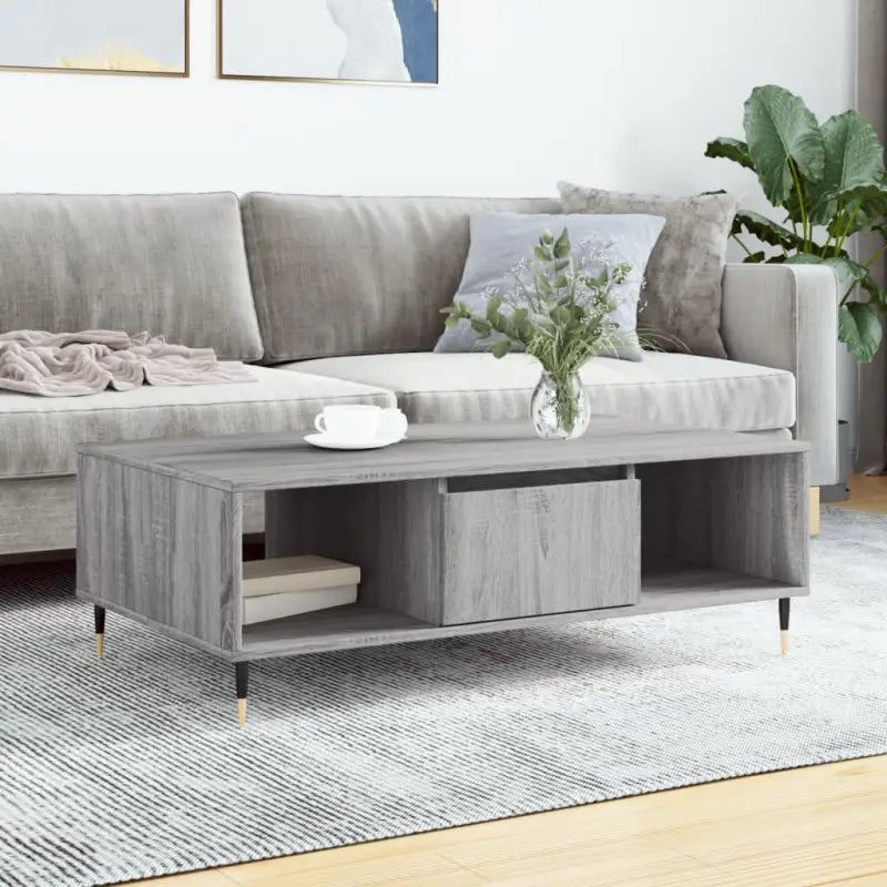 Salontafel met bewerkt hout en ijzeren poten voor stijl en functionaliteit - Grijs sonoma / 1 - Salontafels