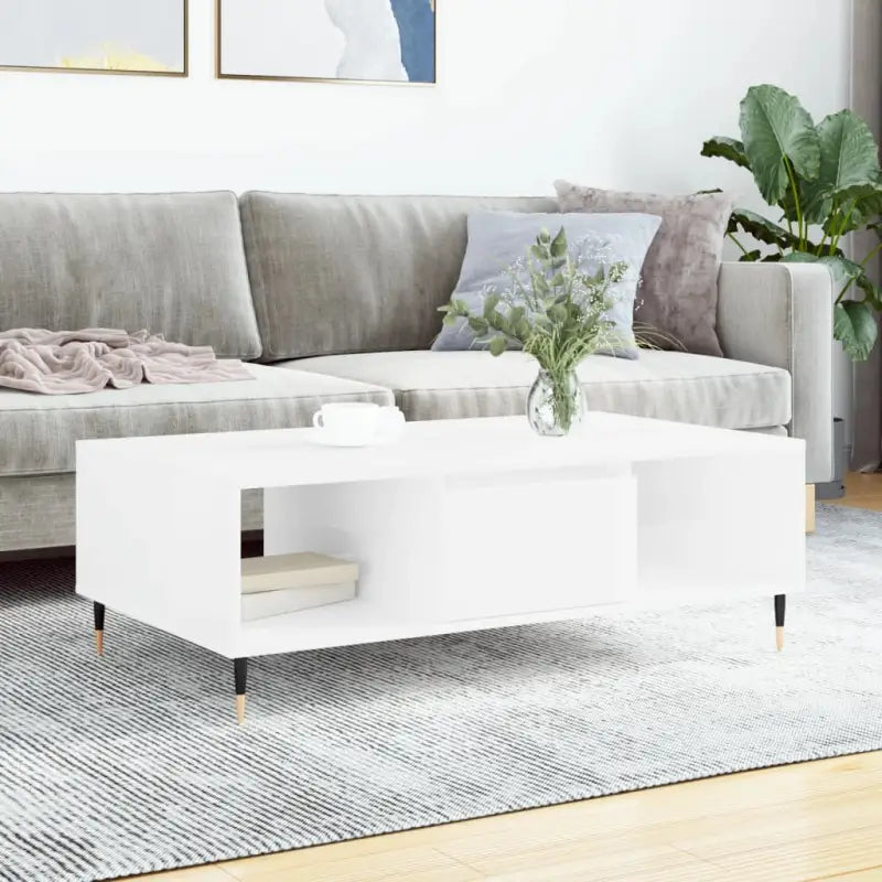Salontafel met bewerkt hout en ijzeren poten voor stijl en functionaliteit - Hoogglans wit / 1 - Salontafels