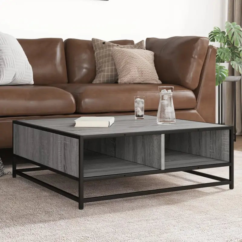 Salontafel met bewerkt hout en metalen frame in industriële stijl - grey sonoma and black / 80 x 80 x 30 cm / 1