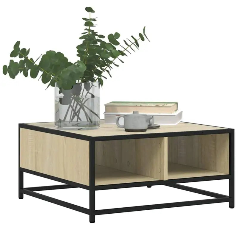 Salontafel met bewerkt hout en metalen frame in industriële stijl - Salontafels