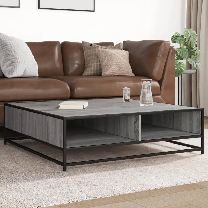 Salontafel met bewerkt hout en metalen frame in industriële stijl - grey sonoma and black / 100 x 100 x 30 cm / 1