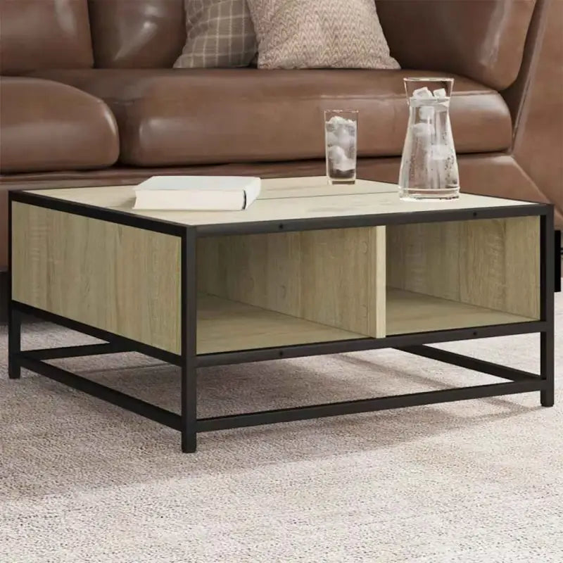 Salontafel met bewerkt hout en metalen frame in industriële stijl - Salontafels