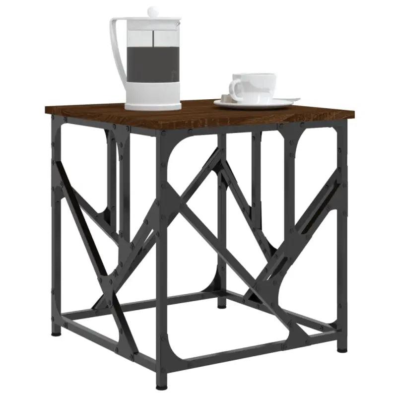 Salontafel met bewerkt hout en metalen frame met verstelbare poten - Salontafels