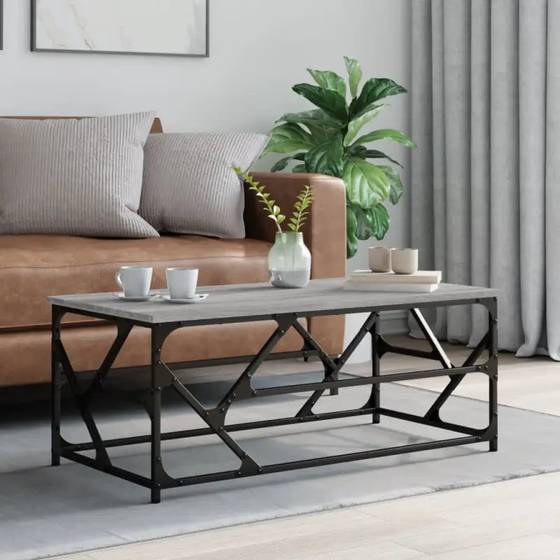 Salontafel met bewerkt hout en metalen frame met verstelbare poten - Grijs sonoma / 100 x 50 x 40 cm / 1 - Salontafels