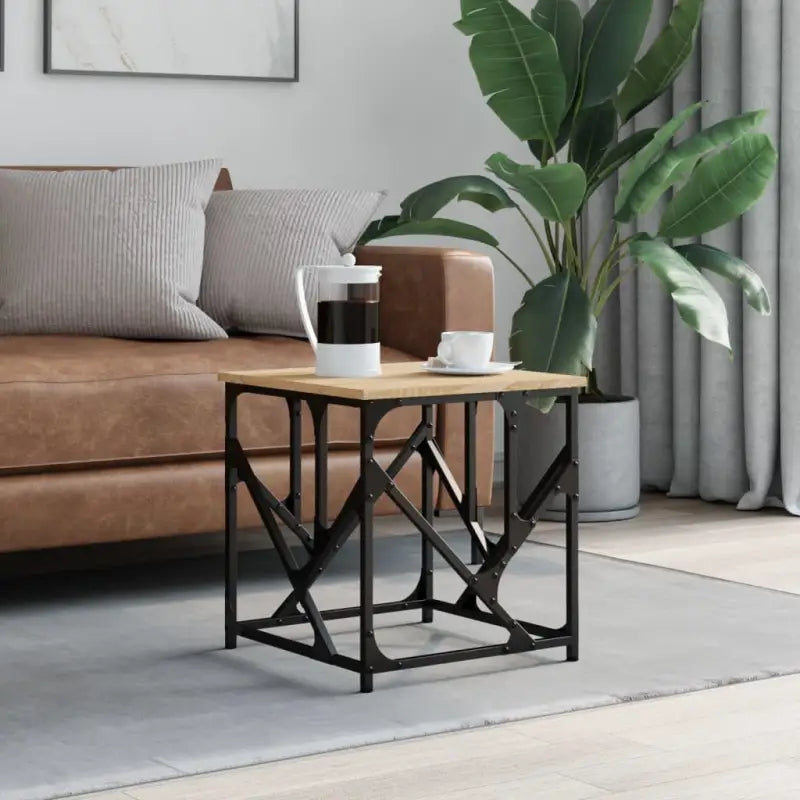 Salontafel met bewerkt hout en metalen frame met verstelbare poten - Sonoma eiken / 45 x 45 x 47.5 cm / 1 - Salontafels