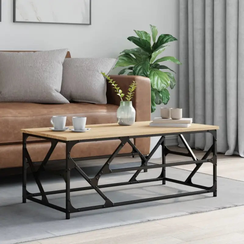 Salontafel met bewerkt hout en metalen frame met verstelbare poten - Sonoma eiken / 100 x 50 x 40 cm / 1 - Salontafels