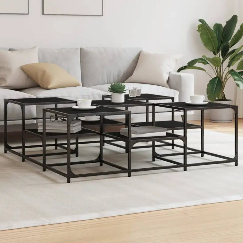 Salontafel met bewerkt hout en metalen frame met verstelbare poten - Zwart / 121 x 121 x 40 cm / 1 - Salontafels