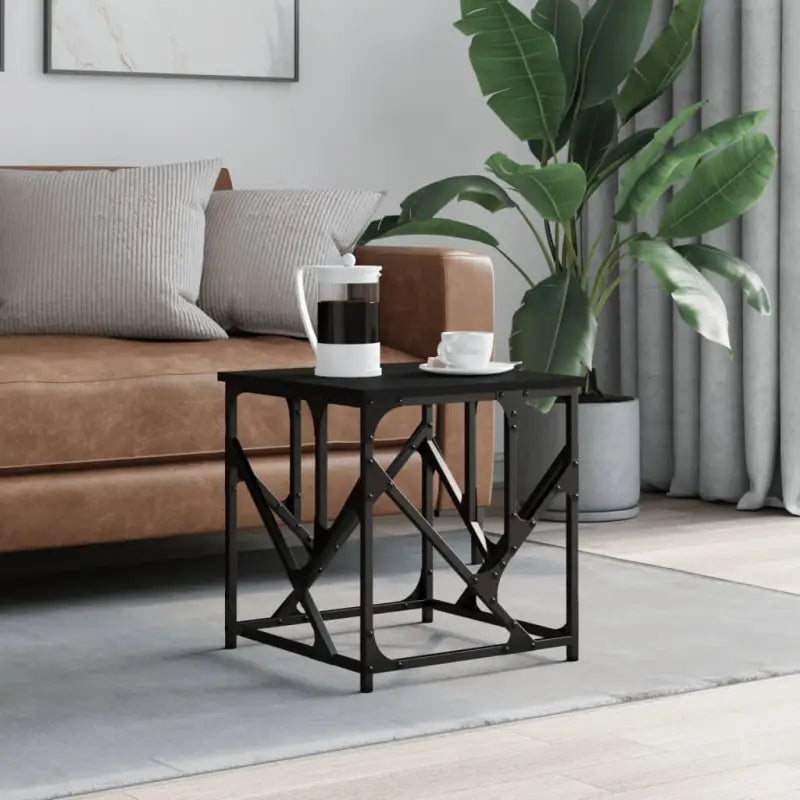Salontafel met bewerkt hout en metalen frame met verstelbare poten - Zwart / 45 x 45 x 47.5 cm / 1 - Salontafels