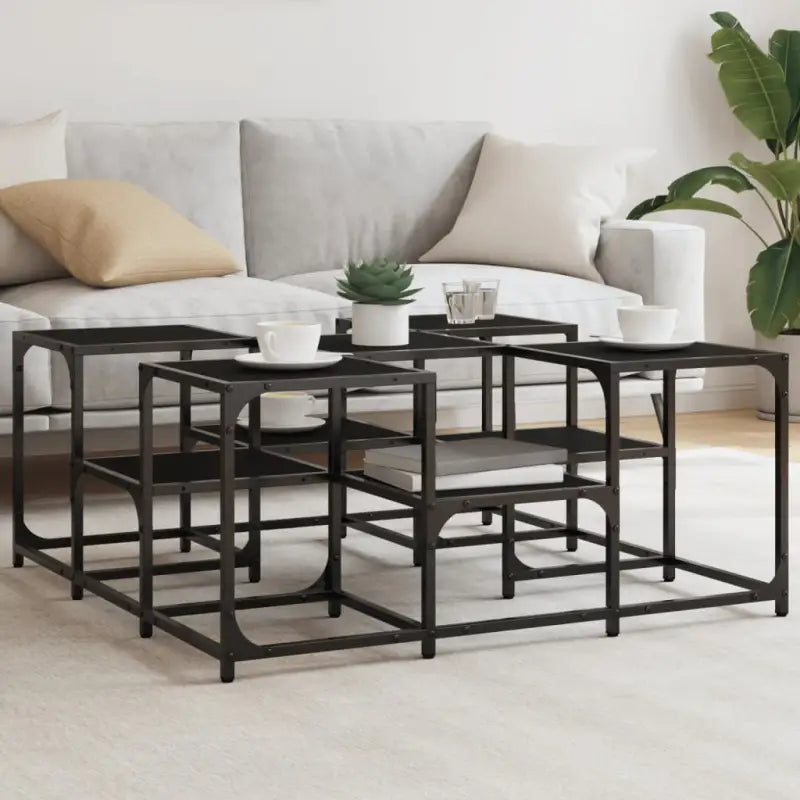 Salontafel met bewerkt hout en metalen frame met verstelbare poten - Zwart / 91 x 91 x 40 cm / 1 - Salontafels