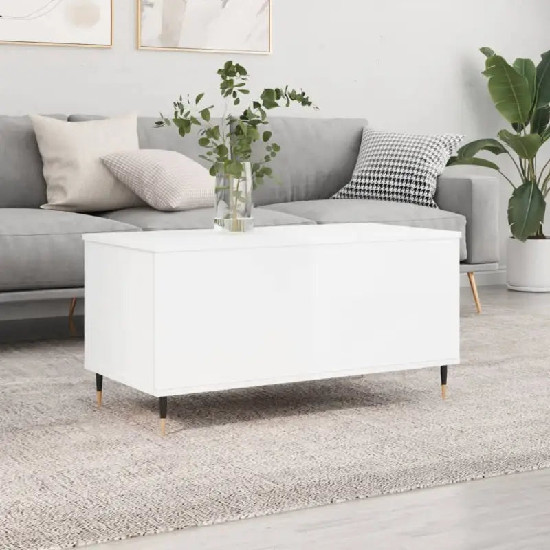 Salontafel met bewerkt hout en metalen poten met lift-top functie - Hoogglans wit / 1 - Salontafels