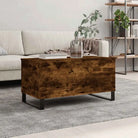 Salontafel met bewerkt hout en metalen poten met lift-top functie - Gerookt eiken / 1 - Salontafels