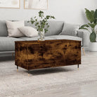 Salontafel met bewerkt hout en metalen poten met lift-top functie - Gerookt eiken / 1 - Salontafels