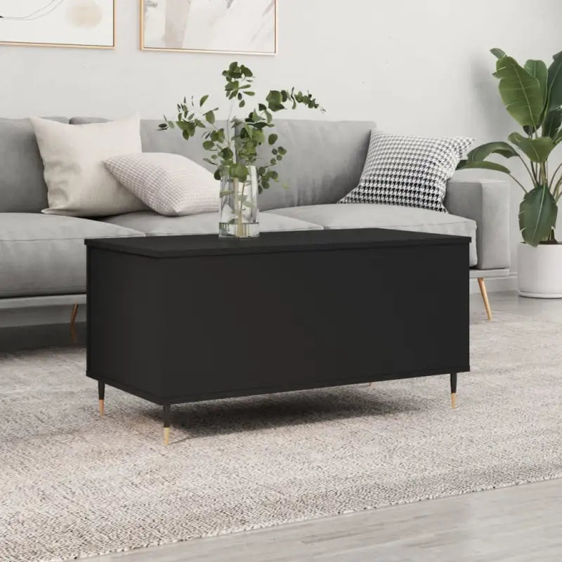 Salontafel met bewerkt hout en metalen poten met lift-top functie - Zwart / 1 - Salontafels
