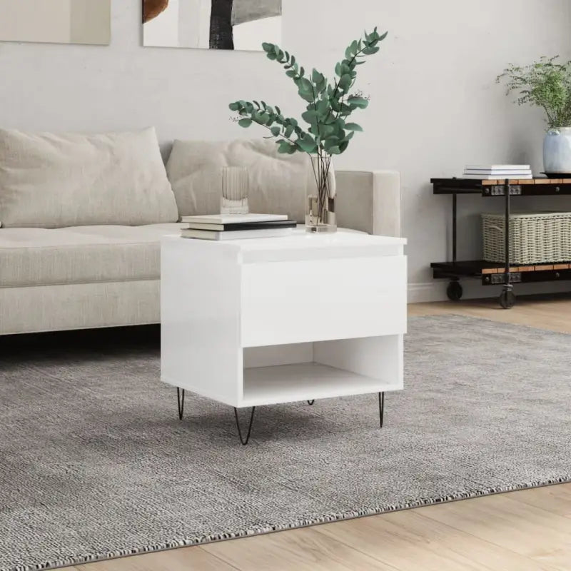 Salontafel met bewerkt hout en metalen poten voor een elegante woonkamer - Hoogglans wit / 1 - Salontafels