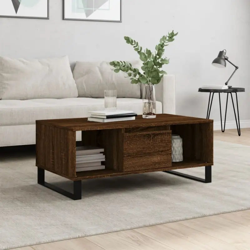 Salontafel met bewerkt hout en metalen poten voor een elegante woonkamer - Bruineiken / 1 - Salontafels
