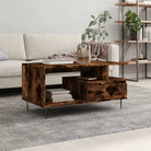 Salontafel met bewerkt hout en metalen poten voor een elegante woonkamer - Gerookt eiken / 1 - Salontafels
