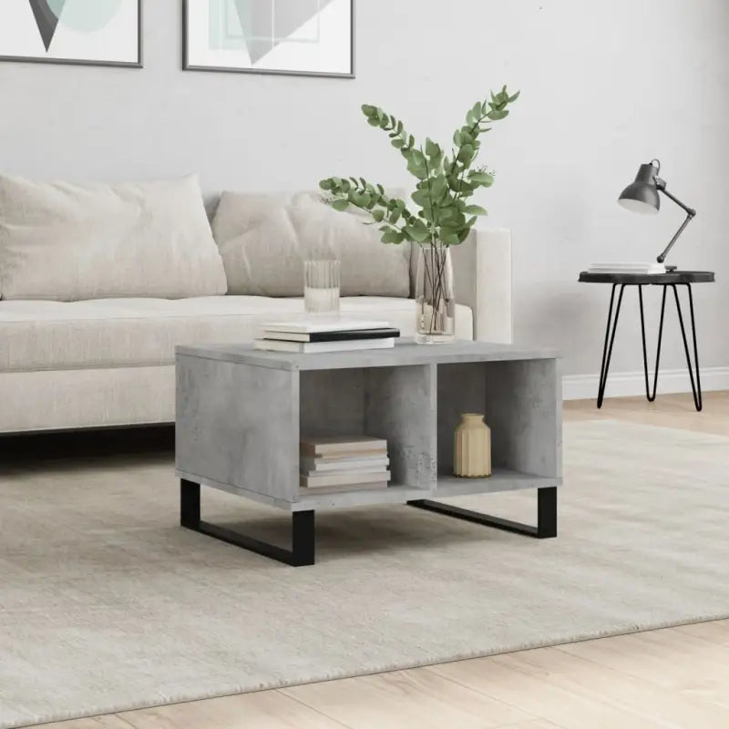 Salontafel met bewerkt hout en metalen poten voor een elegante woonkamer - Betongrijs / 1 - Salontafels