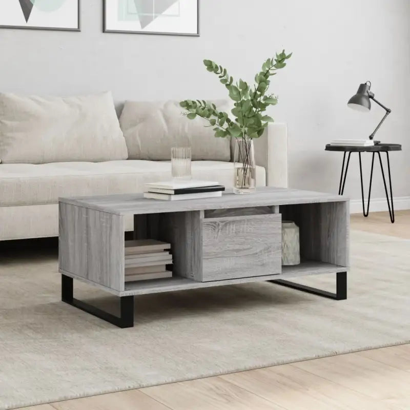 Salontafel met bewerkt hout en metalen poten voor een elegante woonkamer - Grijs sonoma / 1 - Salontafels
