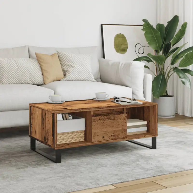Salontafel met bewerkt hout en metalen poten voor een elegante woonkamer - Oud hout / 1 - Salontafels