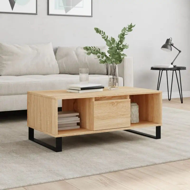 Salontafel met bewerkt hout en metalen poten voor een elegante woonkamer - Sonoma eiken / 1 - Salontafels