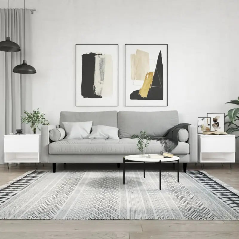 Salontafel met bewerkt hout en metalen poten voor een elegante woonkamer - Wit / 2 - Salontafels
