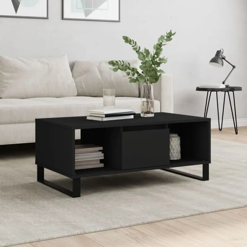 Salontafel met bewerkt hout en metalen poten voor een elegante woonkamer - Zwart / 1 - Salontafels