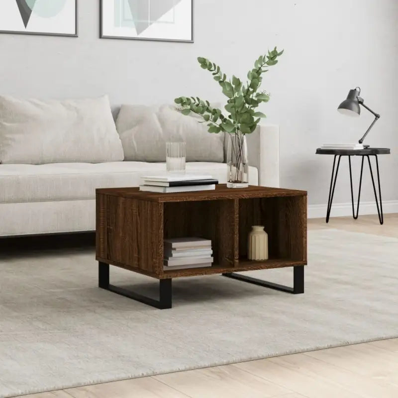 Salontafel met bewerkt hout en metalen poten voor een elegante woonkamer - bruin eikenkleur / 1 - Salontafels