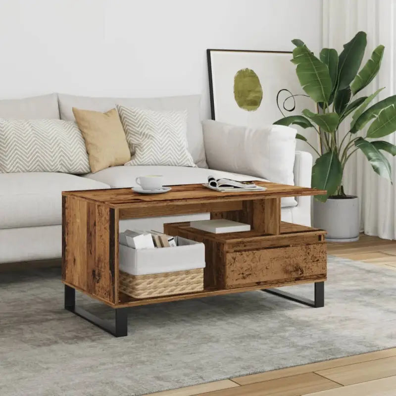 Salontafel met bewerkt hout en metalen poten voor een stijlvolle woonkamer - Oud hout / 1 - Salontafels